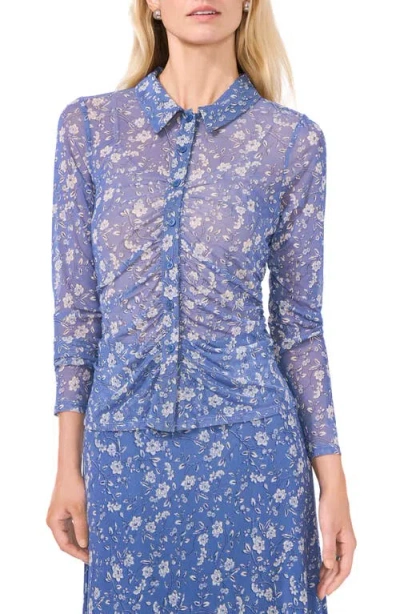 Halogenr Halogen(r) Print Mesh Button-up Shirt In Swift Seas Blue Floral