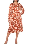 Halogenr Halogen(r) Print Tie Waist Midi Shirtdress In Baked Clay