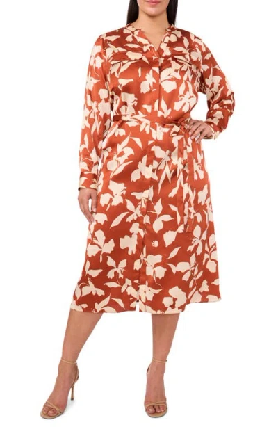 Halogenr Halogen(r) Print Tie Waist Midi Shirtdress In Baked Clay