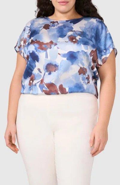 Halogenr Halogen(r) Printed Charmeuse Top In Blue Flower