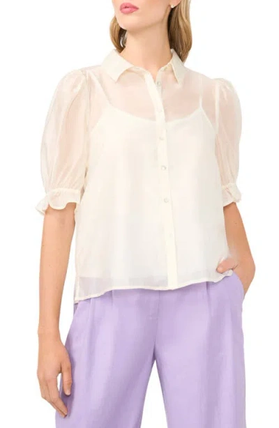 Halogenr Halogen(r) Puff Sleeve Semi Sheer Button-up Top In White