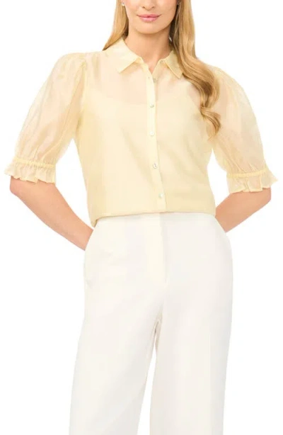 Halogenr Halogen(r) Puff Sleeve Semi Sheer Button-up Top In Yellow