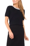 Halogenr Halogen(r) Rhinestone Collar Short Sleeve Sweater In Black