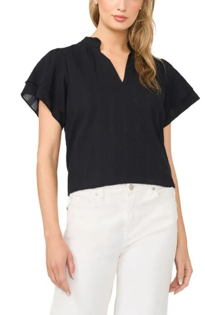 Halogenr Halogen(r) Ruffle Neck Flutter Sleeve Cotton Top In Black