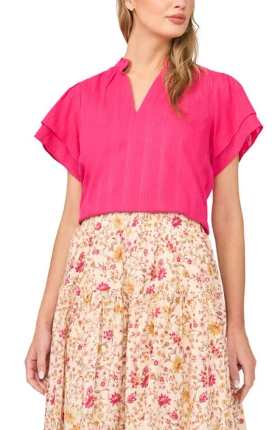 Halogenr Halogen(r) Ruffle Neck Flutter Sleeve Cotton Top In Pink