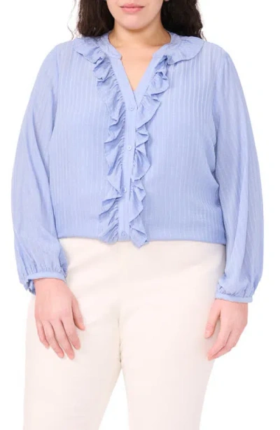 Halogenr Halogen(r) Ruffle Placket Button-up Shirt In Blue