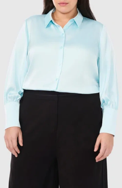 Halogenr Halogen(r) Satin Button-up Shirt In Iced Aqua