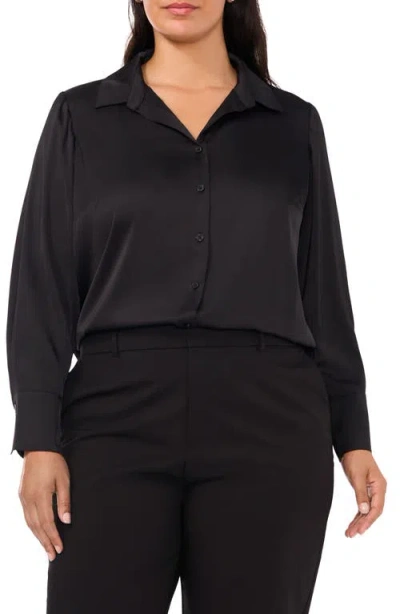 Halogenr Halogen(r) Satin Charmeuse Button-up Shirt In Rich Black