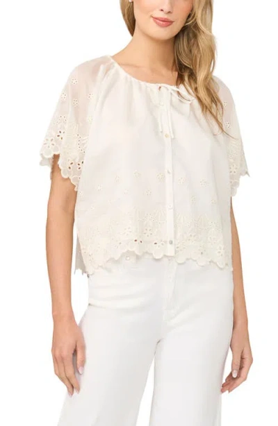 Halogenr Halogen(r) Scallop Hem Eyelet Button-up Shirt In White