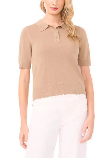 Halogenr Halogen(r) Scalloped Sweater Polo In Brown