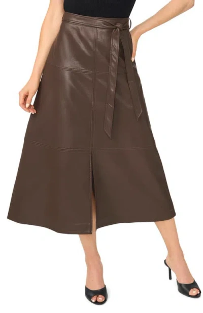 Halogenr Halogen(r) Seamed Tiered Faux Leather Midi Skirt In Brown