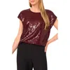 Halogenr Halogen(r) Sequin Cap Sleeve Top In Burgundy