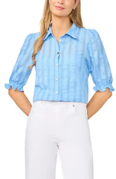 Halogenr Halogen(r) Sheer Stripe Puff Sleeve Button-up Shirt In Blue