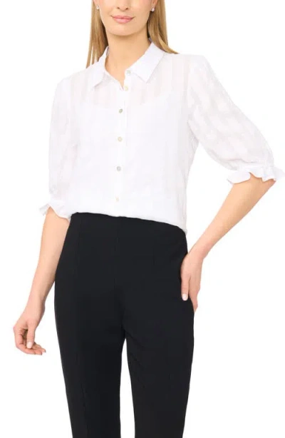Halogenr Halogen(r) Sheer Stripe Puff Sleeve Button-up Shirt In White
