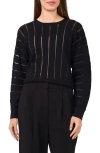 Halogenr Halogen(r) Sheer Stripe Sweater In Rich Black