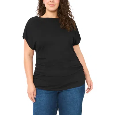 Halogenr Halogen(r) Shirred Dolman Short Sleeve Ponte Top In Black