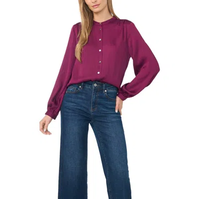 Halogenr Halogen(r) Shirred Long Sleeve Band Collar Shirt In Magenta Purple