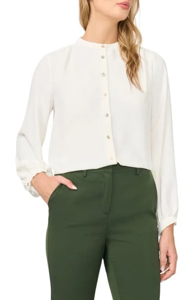 Halogenr Halogen(r) Shirred Mock Neck Button-up Shirt In New Ivory