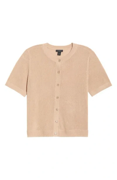 Halogenr Halogen(r) Short Sleeve Button-up Sweater In Brown