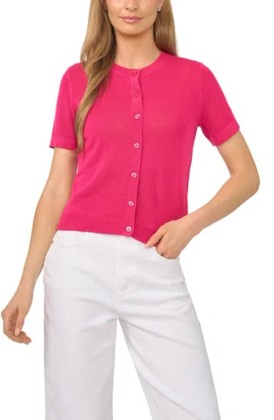 Halogenr Halogen(r) Short Sleeve Button-up Sweater In Pink