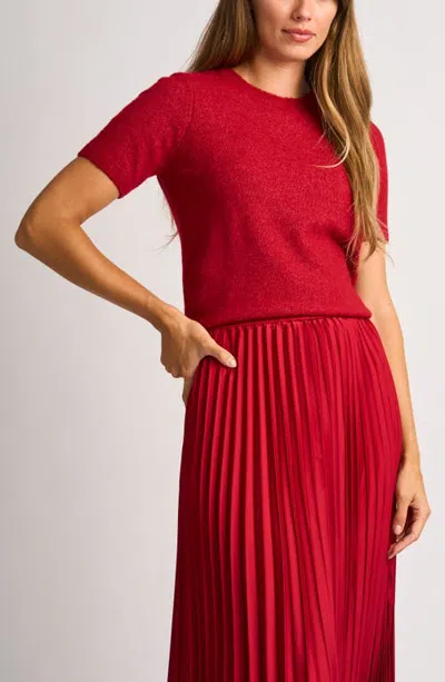 Halogenr Halogen(r) Short Sleeve Crewneck Sweater In Red Hot