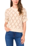 Halogenr Halogen(r) Short Sleeve Diamond Stitch Sweater In Neutral