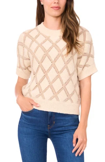 Halogenr Halogen(r) Short Sleeve Diamond Stitch Sweater In Neutral
