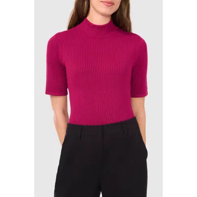 Halogenr Halogen(r) Short Sleeve Mock Neck Rib Sweater In Raspberry Purple