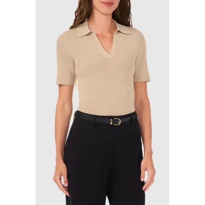Halogenr Halogen(r) Short Sleeve Rib Polo Sweater In Coastal Beige