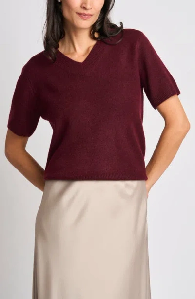 Halogenr Halogen(r) Short Sleeve V-neck Sweater In Burgundy