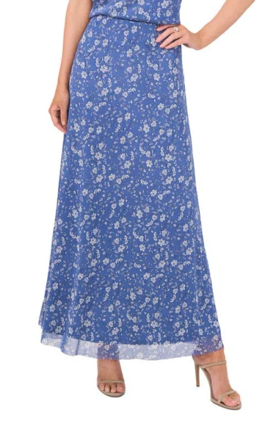 Halogenr Halogen(r) Side Slit Mesh Midi Skirt In Swift Seas Blue Floral