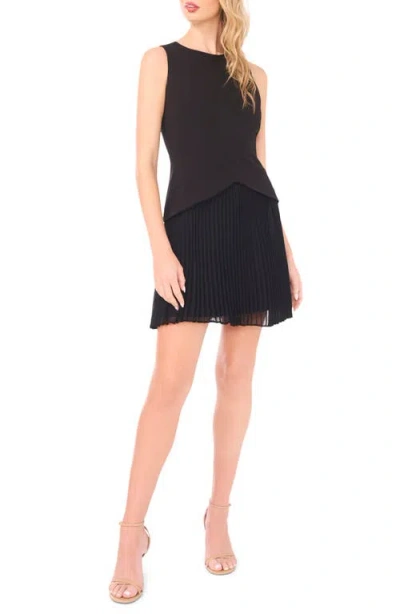 Halogenr Halogen(r) Sleeveless Pleated Skirt Mixed Media Minidress In Black