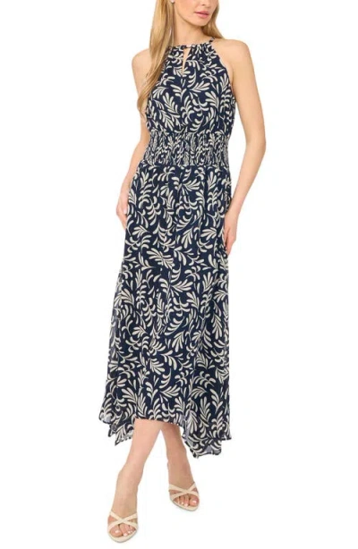 Halogenr Halogen(r) Smocked Waist Handkerchief Hem Dress In Blue