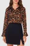 Halogenr Halogen(r) Split Cuff Button-up Top In Rich Black Print