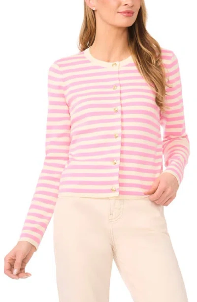 Halogenr Halogen(r) Stripe Crewneck Cardigan In Pink