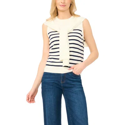 Halogenr Halogen(r) Stripe Front Tie Sleeveless Sweater In White