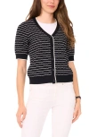 Halogenr Halogen(r) Stripe Pointelle Cotton Button-up Sweater In Black