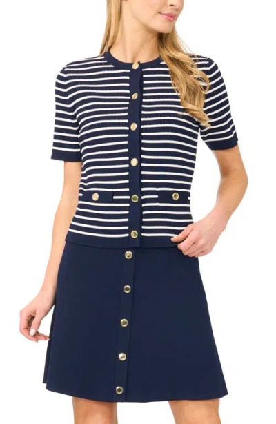 Halogenr Halogen(r) Stripe Short Sleeve Cardigan In Blue