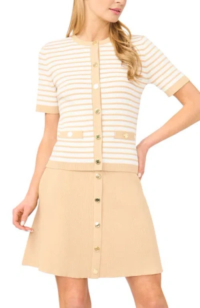 Halogenr Halogen(r) Stripe Short Sleeve Cardigan In Brown