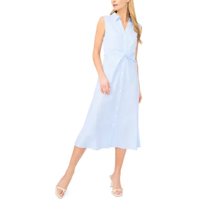 Halogenr Halogen(r) Stripe Twist Detail Sleeveless Cotton Shirtdress In Blue