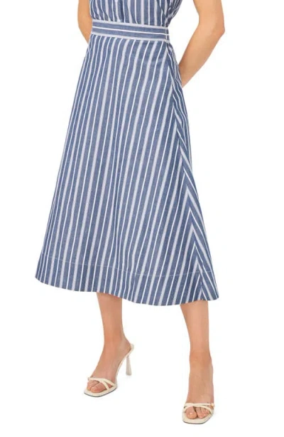 Halogenr Halogen(r) Striped Cotton Pull-on Midi Skirt In Blue