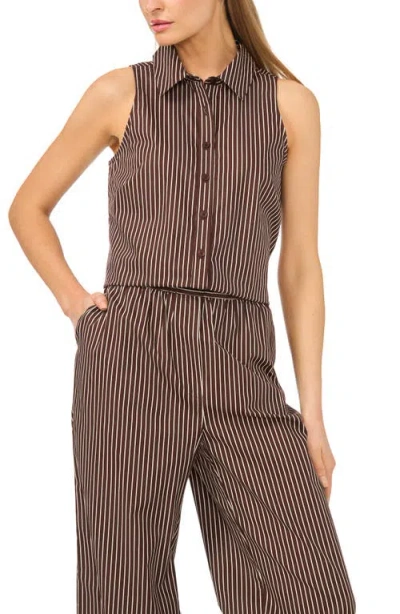 Halogenr Halogen(r) Striped Sleeveless Button-up Shirt In Brown