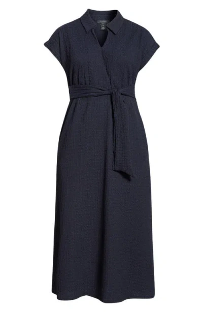 Halogenr Halogen(r) Tie Belt Textured Midi Dress In Blue
