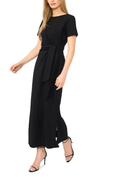 Halogenr Halogen(r) Tie Front Short Sleeve Midi Dress In Rich Black
