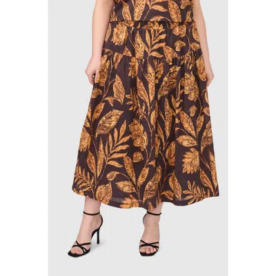 Halogenr Halogen(r) Tiered Floral Cotton Maxi Skirt In Brown