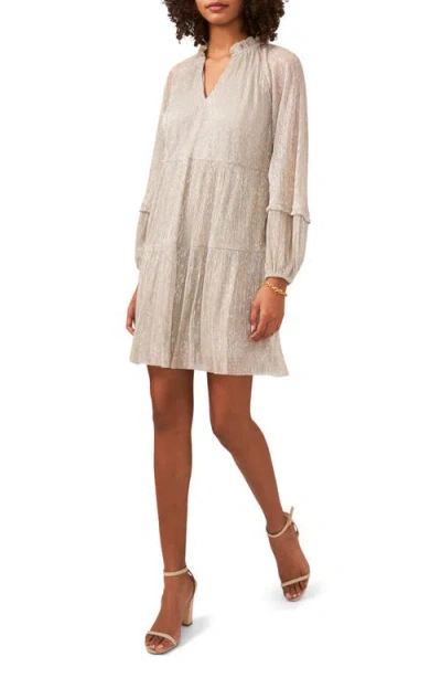 Halogenr Halogen(r) Tiered Long Sleeve Ruffle Dress In Silver/gold