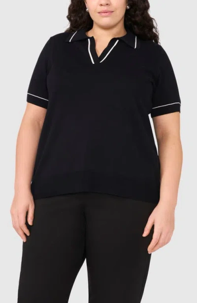Halogenr Halogen(r) Tipped Johnny Collar Polo Sweater In Rich Black