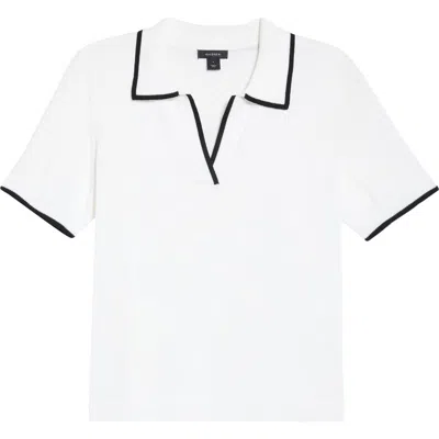 Halogenr Halogen(r) Tipped Johnny Collar Short Sleeve Sweater In White
