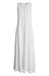 HALOGENR HALOGEN(R) TOPSTITCH DETAIL SLEEVELESS LINEN BLEND MAXI DRESS