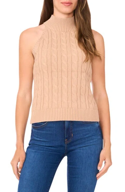 Halogenr Halogen(r) Turtleneck Cable Stitch Cotton Sweater Tank In Brown